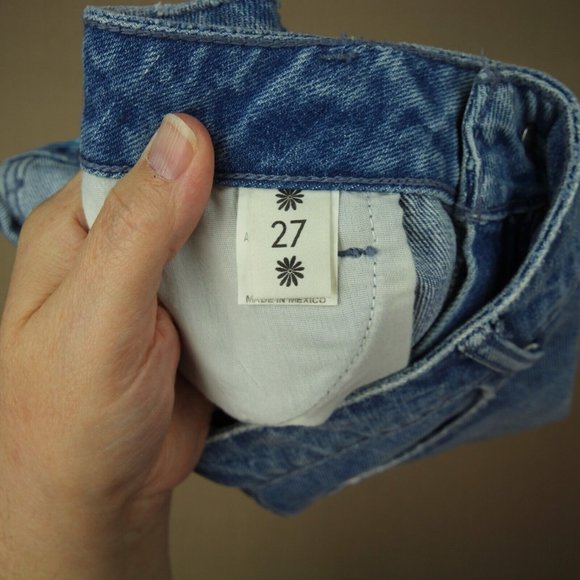 Mumu Blue Atlanta A-Line Fray Hem Mini Skirt Women's Size 27 Brook Wash Denim - Picture 4 of 8